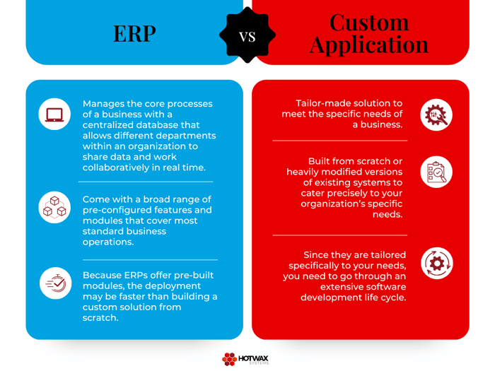 Graph comparing an ERP and a custom application