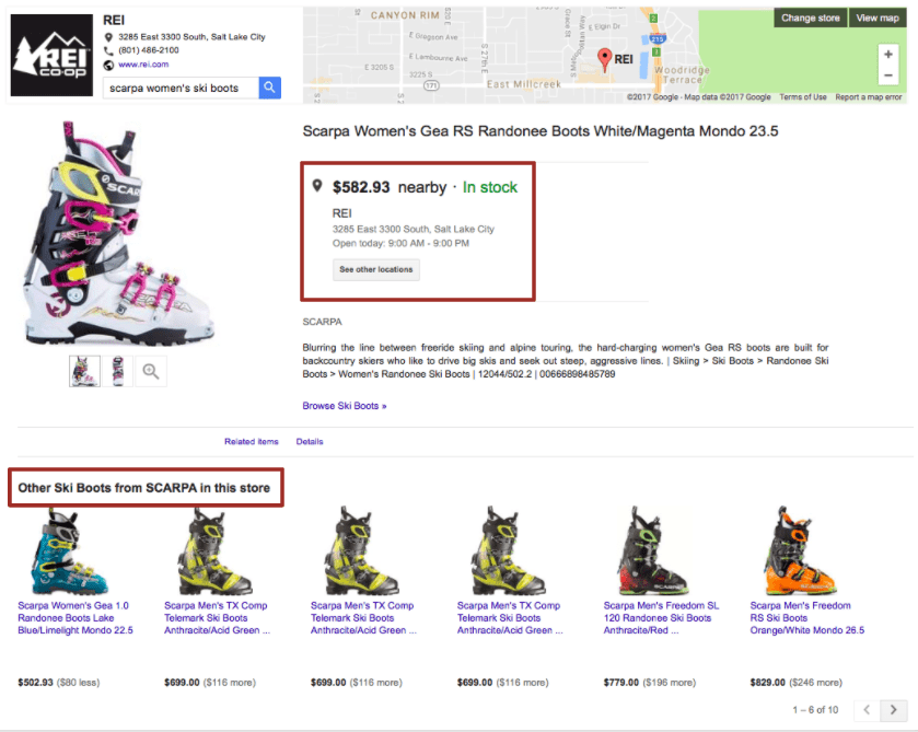 An example of viewing Scarpa Ski Boots in REI's Google Local Frontstore -An example of viewing Scarpa Ski Boots in REI's Google Local Frontstore - HotWax Systems