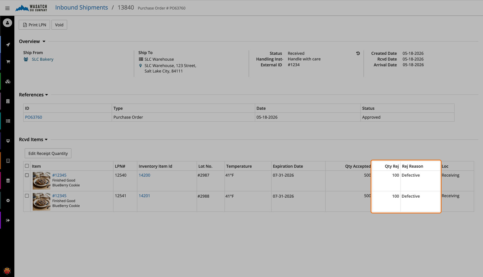 Record Rejected Inventory with a Reason