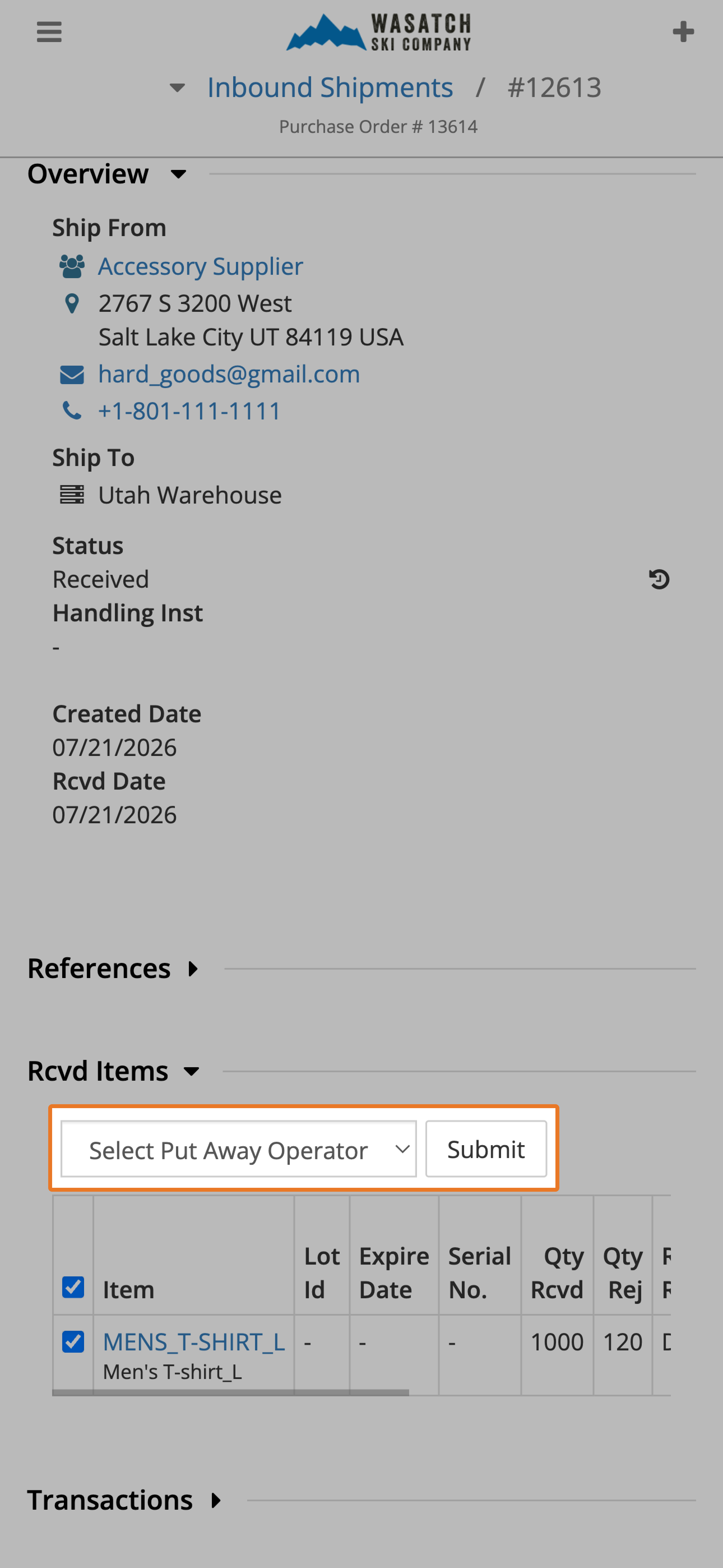 Assign Put-Away location to a Specific Operator and Record Each Placement