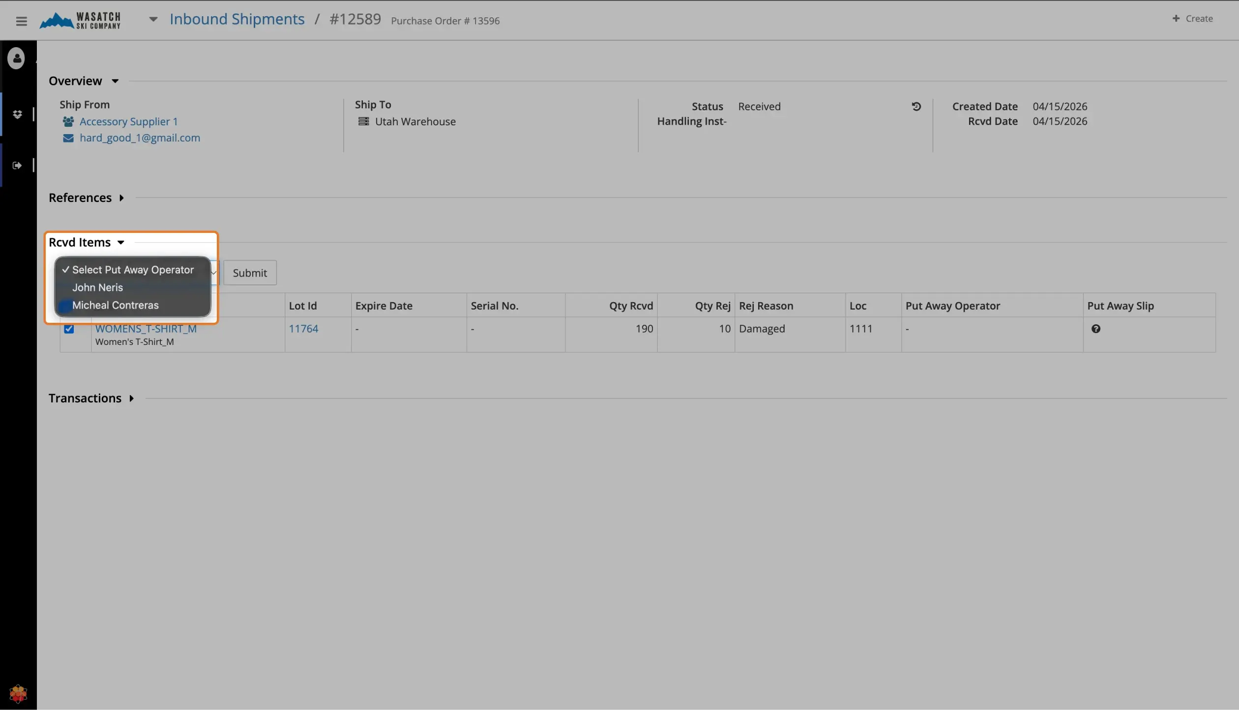 Assign Put-Away location to a Specific Operator and Record Each Placement